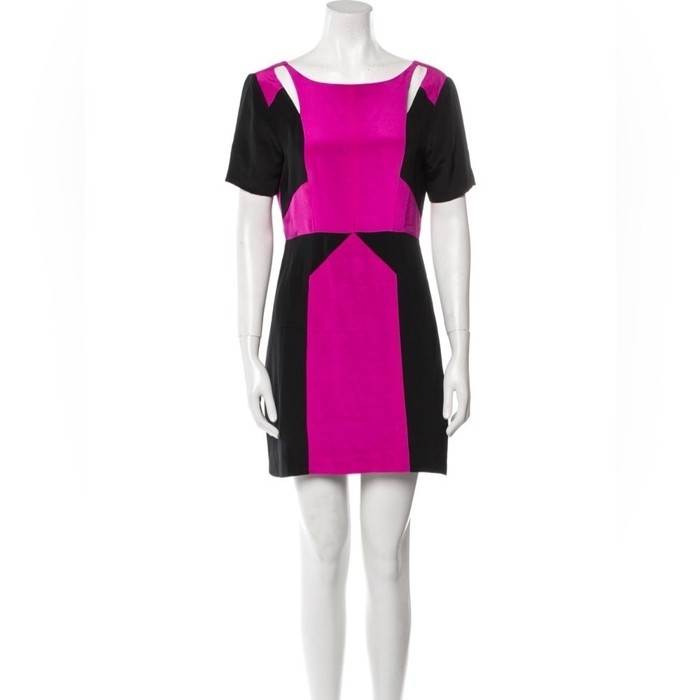 Rebecca Minkoff Crystal Black Pink Illusion Colorblock Silk shift Dress size 2 - Picture 2 of 10
